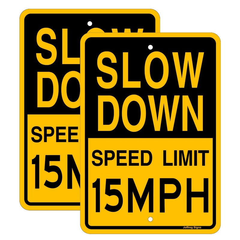 Joffreg Slow Down Speed Limit 15 MPH Sign,17 x12 Inches,Reflective Aluminum (2 Pack) - Image 1